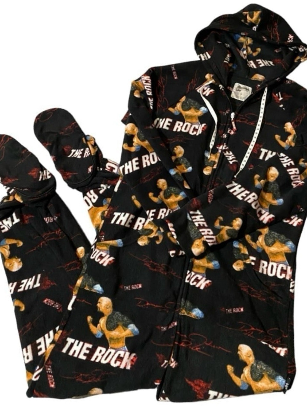 WWE The Rock Jumpin Jammerz Footed Fleece Onesie Pajamas Mens S Dwayne Johnson - Picture 7 of 11